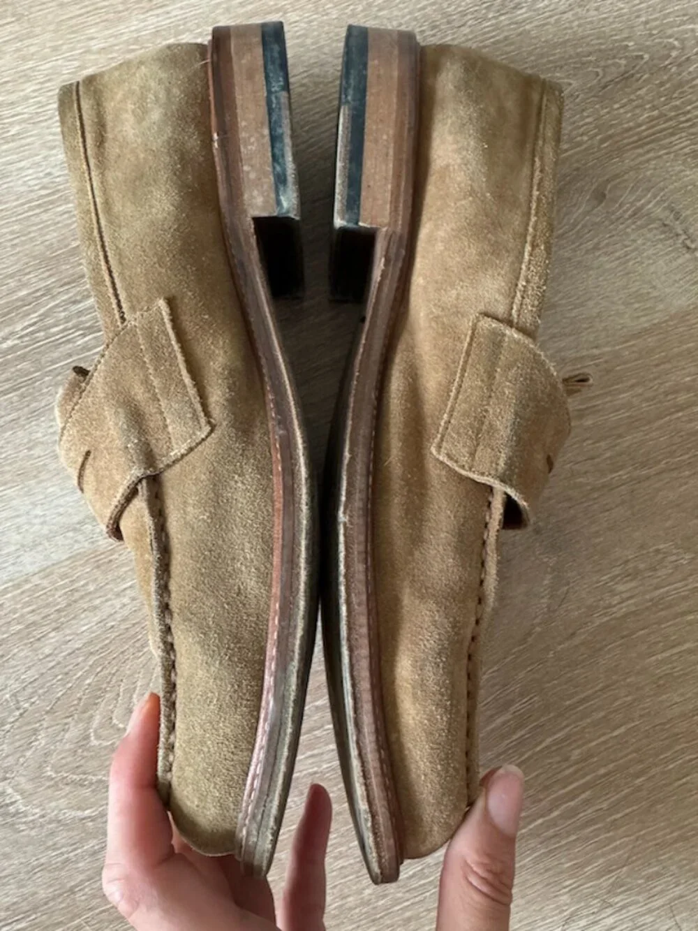 Ankari + Floruss Light Brown Suede Loafers in Size 10